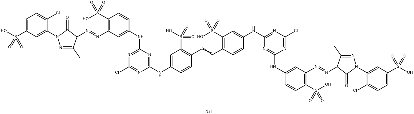 hexasodium 4,4'-bis[[4-chloro-6-[[3-[[1-(2-chloro-5-sulphonatophenyl)-4,5-dihydro-3-methyl-5-oxo-1H-pyrazol-4-yl]azo]-4-sulphonatophenyl]amino]-1,3,5-triazin-2-yl]amino]stilbene-2,2'-disulphonate 구조식 이미지