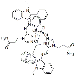 bis[4-(3-amino-3-oxopropyl)-5-[(1-ethyl-2-phenyl-1H-indol-3-yl)azo]-1-(phenylmethyl)-1H-1,2,4-triazolium] tetrachlorozincate(2-) Structure