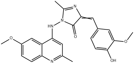 4H-Imidazol-4-one, 3,5-dihydro-5-((4-hydroxy-3-methoxyphenyl)methylene )-3-((6-methoxy-2-2-methyl-4-quinolinyl)amino)-2-methyl- Structure
