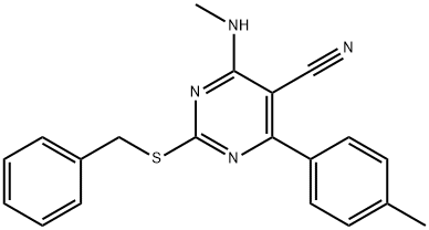 2-(benzylsulfanyl)-4-(methylamino)-6-(4-methylphenyl)-5-pyrimidinecarbonitrile Structure
