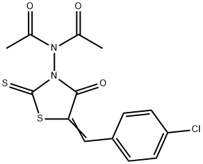 N-acetyl-N-{5-[(Z)-(4-chlorophenyl)methylidene]-4-oxo-2-thioxo-1,3-thiazolan-3-yl}acetamide 구조식 이미지