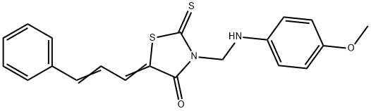 4-Thiazolidinone, 3-(((4-methoxyphenyl)amino)methyl)-5-(3-phenyl-2-pro penylidene)-2-thioxo- 구조식 이미지