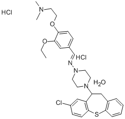 1-Piperazinamine, 4-(8-chloro-10,11-dihydrodibenzo(b,f)thiepin-10-yl)- N-((4-(2-(dimethylamino)ethoxy)-3-ethoxyphenyl)methylene)-, dihydrochl oride, hydrate 구조식 이미지