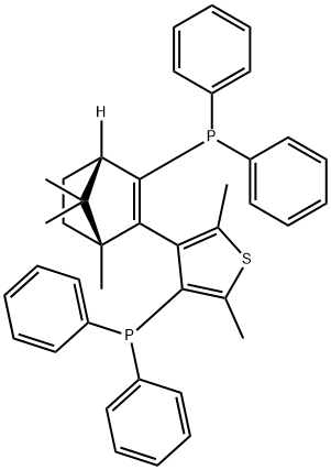 (1R,aR)-3-Diphenylphosphino-2-(4-diphenylphosphino-2,5-dimethyl-3-thienyl)-1,7,7-trimethylbicyclo[2.2.1]hept-2-ene Structure