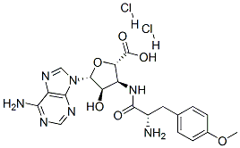 (2S,3S,4R,5R)-3-[[(2S)-2-amino-3-(4-methoxyphenyl)propanoyl]amino]-5-( 6-aminopurin-9-yl)-4-hydroxy-oxolane-2-carboxylic acid dihydrochloride Structure