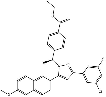 (S)-ethyl 4-(1-(3-(3,5-dichlorophenyl)-5-(6-Methoxynaphthalen-2-yl)-1H-pyrazol-1-yl)ethyl)benzoate Structure