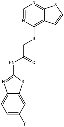 Acetamide, N-(6-fluoro-2-benzothiazolyl)-2-(thieno[2,3-d]pyrimidin-4-ylthio)- Structure