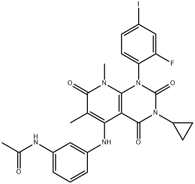N-(3-(3-cyclopropyl-1-(2-fluoro-4-iodophenyl)-6,8-diMethyl-2,4,7-trioxo-1,2,3,4,7,8-hexahydropyrido[2,3-d]pyriMidin-5-ylaMino)phenyl)acetaMide 구조식 이미지
