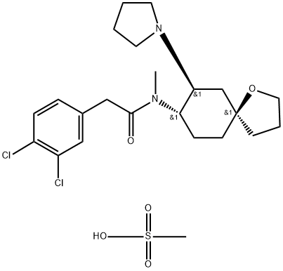 (+/-)-(5ALPHA,7ALPHA,8BETA)-3,4-DICHLORO-N-METHYL-N-(7-[1-PYRROLIDINYL]-1-OXASPIRO[4.5]DEC-8-YL)BENZENEACETAMIDE MESYLATE Structure