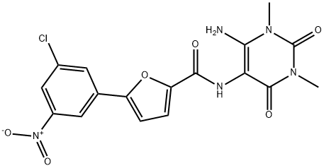 2-Furancarboxamide,  N-(6-amino-1,2,3,4-tetrahydro-1,3-dimethyl-2,4-dioxo-5-pyrimidinyl)-5-(3-chloro-5-nitrophenyl)- 구조식 이미지