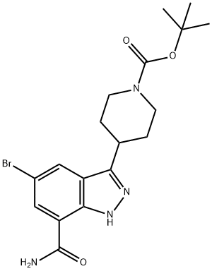 1-피페리딘카르복실산,4-[7-(a미노카르보닐)-5-broMo-1H-인다졸-3-일]-,1,1-디메틸에틸에스테르 구조식 이미지