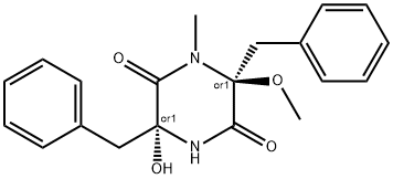 trans-3-Hydroxy-6-methoxy-1-methyl-3,6-bis(phenylmethyl)-2,5-piperazinedione 구조식 이미지