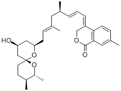 3,4-Dihydro-4-[(1E,2E,4R,6E)-8-[(2R,4S,6R,8R,9S)-4-hydroxy-8,9-dimethyl-1,7-dioxaspiro[5.5]undec-2-yl]-4,6-dimethyl-2,6-octadienylidene]-7-methyl-1H-2-benzopyran-1-one 구조식 이미지