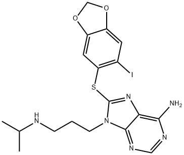 6-Amino-8-[(6-iodo-1,3-benzodioxol-5-yl)thio]-N-(1-methylethyl)-9H-purine-9-propanamine Structure