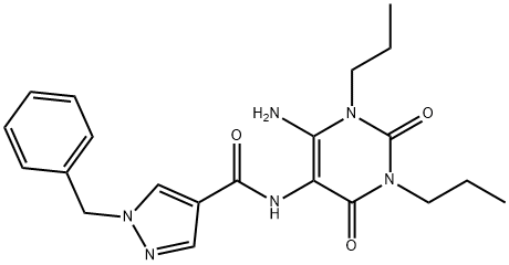 1H-Pyrazole-4-carboxamide,  N-(6-amino-1,2,3,4-tetrahydro-2,4-dioxo-1,3-dipropyl-5-pyrimidinyl)-1-(phenylmethyl)- 구조식 이미지