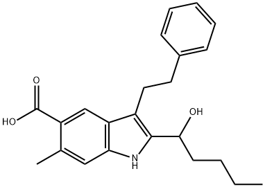 2-(1-Hydroxypentyl)-6-Methyl-3-(2-phenylethyl)-1H-indole-5-carboxylic Acid Structure