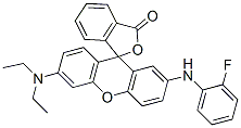 6'-디에틸아미노-2'-(o-플루오로아닐리노)스피로[프탈리드-3,9'-[9H]크산텐] 구조식 이미지
