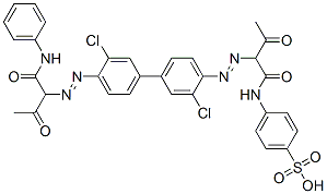 Benzenesulfonic acid,4-[[2-[[3,3'-dichloro-4'-[[2-oxo-1-[(phenylamino)carbonyl]propyl]azo][1,1'-biphenyl]-4-yl]azo]-1,3-dioxobutyl]amino]- 구조식 이미지