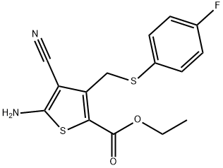 5-Amino-4-cyano-3-[[(4-fluorophenyl)thio]methyl]-2-thiophenecarboxylic acid ethyl ester Structure