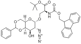 O-(2-Azido-4,6-O-benzylidene-2-deoxy-alpha-D-galactopyranosyl)-N-Fmoc-L-serine tert-Butyl Ester Structure