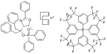 ((4R,5R)-(+)-O-[1-Benzyl-1-(5-methyl-2-phenyl-4,5-dihydrooxazol-4-yl)-2-phenylethyl](diphenylphosphinite)(1,5-COD)iridium(I)tetrakis(3,5-bis(trifluoromethyl)phenylborate,min.97% 구조식 이미지