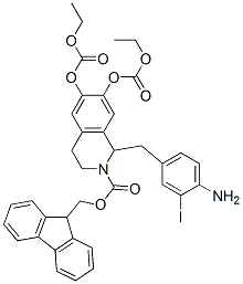 2(1H)-Isoquinolinecarboxylic  acid,  1-[(4-amino-3-iodophenyl)methyl]-6,7-bis[(ethoxycarbonyl)oxy]-3,4-dihydro-,  9H-fluoren-9-ylmethyl  ester Structure