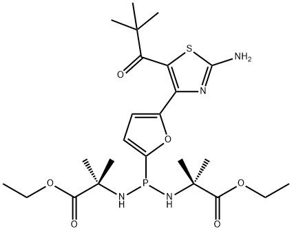 N,N'-[[5-[2-Amino-5-(2,2-dimethyl-1-oxopropyl)-4-thiazolyl]-2-furanyl]phosphinylidene]bis[2-methylalanine] diethyl ester 구조식 이미지