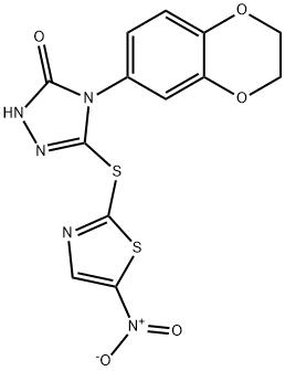 4-(2,3-Dihydro-1,4-benzodioxin-6-yl)-2,4-dihydro-5-[(5-nitro-2-thiazolyl)thio]-3H-1,2,4-triazol-3-one Structure