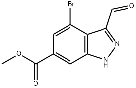 1H-INDAZOLE-6-CARBOXYLIC ACID, 4-BROMO-3-FORMYL-, METHYL ESTER Structure
