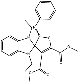 (Z)-DIMETHYL 1,3-DIETHYL-2'-(PHENYLIMINO)-1,3-DIHYDRO-2'H-SPIRO[BENZO[D]IMIDAZOLE-2,3'-THIOPHENE]-4',5'-DICARBOXYLATE 구조식 이미지