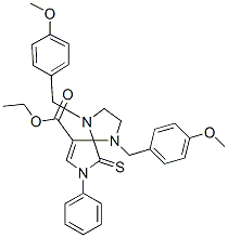 1,4-BIS-(4-METHOXY-BENZYL)-7-PHENYL-6-THIOXO-1,4,7-TRIAZA-SPIRO[4.4]NON-8-ENE-9-CARBOXYLIC ACID ETHYL ESTER Structure