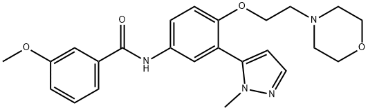 BenzaMide, 3-Methoxy-N-[3-(1-Methyl-1H-pyrazol-5-yl)-4-[2-(4-Morpholinyl)ethoxy]phenyl]- 구조식 이미지