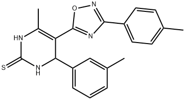 6-Methyl-4-(m-tolyl)-5-(3-(p-tolyl)-1,2,4-oxadiazol-5-yl)-3,4-dihydropyrimidine-2(1H)-thione 구조식 이미지