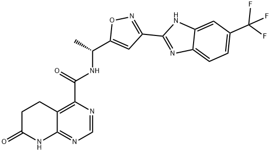 Pyrido[2,3-d]pyriMidine-4-carboxaMide, 5,6,7,8-tetrahydro-7-oxo-N-[(1R)-1-[3-[6-(trifluoroMethyl)-1H-benziMidazol-2-yl]-5-isoxazolyl]ethyl]- 구조식 이미지
