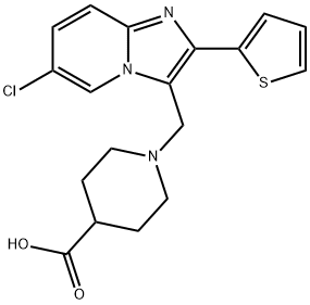 1-(6-CHLORO-2-THIOPHEN-2-YL-IMIDAZO[1,2-A]PYRIDIN-3-YLMETHYL)-PIPERIDINE-4-CARBOXYLIC ACID 구조식 이미지