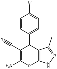 6-amino-4-(4-bromophenyl)-3-methyl-1,4-dihydropyrano[2,3-c]pyrazole-5-carbonitrile 구조식 이미지