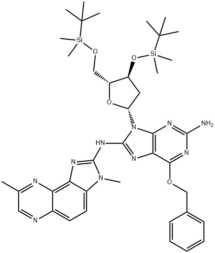 3',5'-Di-O-tert-butyldiMethylsilyl-2'-deoxy-8-[(3-Methyl-8-Methyl-3H-iMidazo[4,5-f]quinoxalin-2-yl)aMino]-6-O-benzyl-guanosine 구조식 이미지