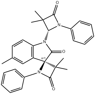 (S)-1'-((R)-3,3-DIMETHYL-4-OXO-1-PHENYLAZETIDIN-2-YL)-3,3,5'-TRIMETHYL-1-PHENYLSPIRO[AZETIDINE-2.3'-INDOLINE]-2',4-DIONE 구조식 이미지