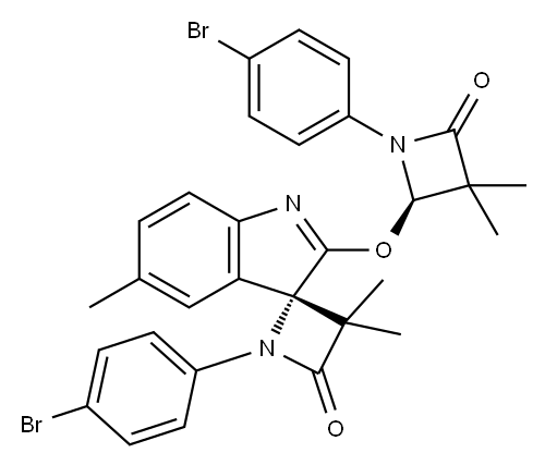 (S)-1-(4-BROMOPHENYL)-2'-((R)-1-(4-BROMOPHENYL)-3,3-DIMETHYL-4-OXOAZETIDIN-2-YLOXY)-3,3,5'-TRIMETHYLSPIRO[AZETIDINE-2,3'-INDOL]-4-ONE 구조식 이미지