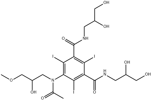 IODIXANOL  RELATED COMPOUND D  (50 MG)  (5-[ACETYL(2-HYDROXY-3-METHYLPROPYL)AMINO]-N,N'-BIS(2,3-DIHYDROXYPROPYL)2,4,6-TRIIODO-1,3-BENZE-NEDICARBOXAMIDE) 구조식 이미지