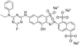 trisodium 2-[[6-[[4-(ethylphenylamino)-6-fluoro-1,3,5-triazin-2-yl]amino]-1-hydroxy-3-sulphonato-2-naphthyl]azo]naphthalene-1,5-disulphonate 구조식 이미지