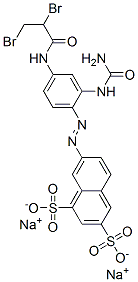 disodium 7-[[2-[(aminocarbonyl)amino]-4-[(2,3-dibromo-1-oxopropyl)amino]phenyl]azo]naphthalene-1,3-disulphonate Structure