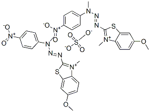 bis[6-methoxy-3-methyl-2-[3-methyl-3-(4-nitrophenyl)triazen-1-yl]benzothiazolium] sulphate  구조식 이미지