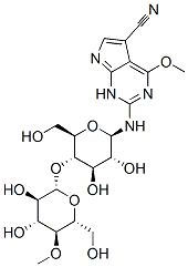 1H-Pyrrolo(2,3-d)pyrimidine-5-carbonitrile, 4-methoxy-2-((4-O-(4-O-met hyl-beta-D-glucopyranosyl)-beta-D-glucopyranosyl)amino)- 구조식 이미지