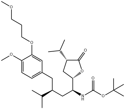 [(1S,3S)-3-[[4-Methoxy-3-(3-methoxypropoxy)phenyl]methyl]-4-methyl-1-[(2S, 4R)-tetrahydro-4-(1-methylethyl)-5-oxo-2-furanyl]pentyl]carbamic Acid 1,1-tert-Butyl Ester 구조식 이미지