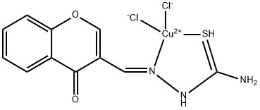 DICHLORO(2Z)-2-[(4-OXO-4H-1-BENZOPYRAN-3-YL)METHYLENE]HYDRAZINECARBOTHIOAMIDE COPPER COMPLEX 구조식 이미지
