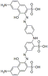 2-Naphthalenesulfonic acid, 6-amino-3-[[4-[[4-[(7-amino-1-hydroxy-3-sulfo-2-naphthalenyl)azo]phenyl]amino]-3-sulfophenyl]azo]-4-hydroxy-, diazotized, coupled with 2,4-diaminobenzenesulfonic acid and m-phenylenediamine, sodium salts  Structure