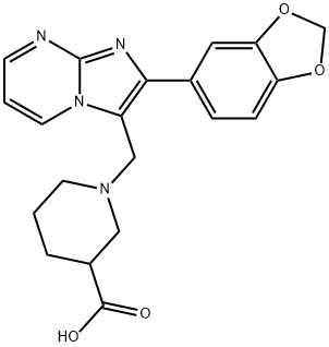 1-(2-BENZO[1,3]DIOXOL-5-YL-IMIDAZO[1,2-A]PYRIMIDIN-3-YLMETHYL)-PIPERIDINE-3-CARBOXYLIC ACID 구조식 이미지