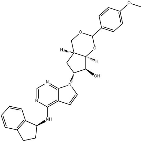 905580-87-2 (4aS,6R,7S,7aR)-6-[4-[[(1S)-2,3-Dihydro-1H-inden-1-yl]aMino]-7H-pyrrolo[2,3-d]pyriMidin-7-yl]hexahydro-2-(4-Methoxyphenyl)-cyclopenta-1,3-dioxin-7-ol