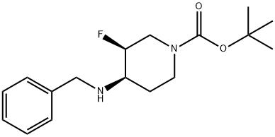 1-Piperidinecarboxylic acid, 3-fluoro-4-[(phenyl-methyl)amino]- (3S,4R)- 1,1-dimethylethyl est 구조식 이미지